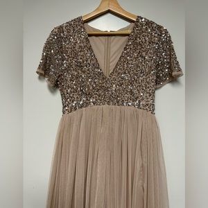 Blush pink sequin maternity dress